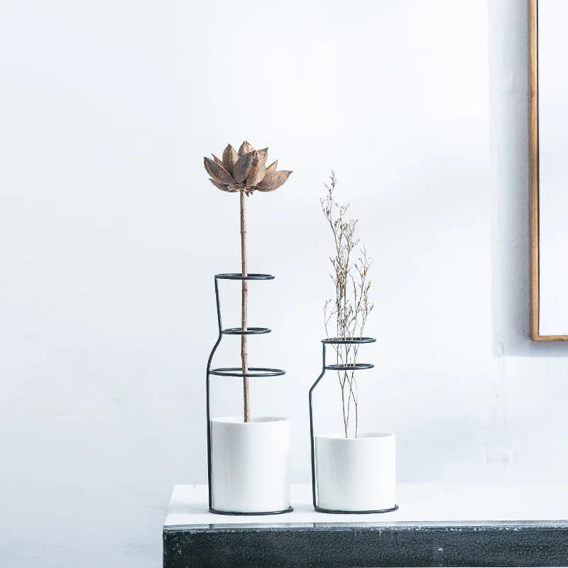 Nordic Style Ceramic Iron Flower Vases Gold