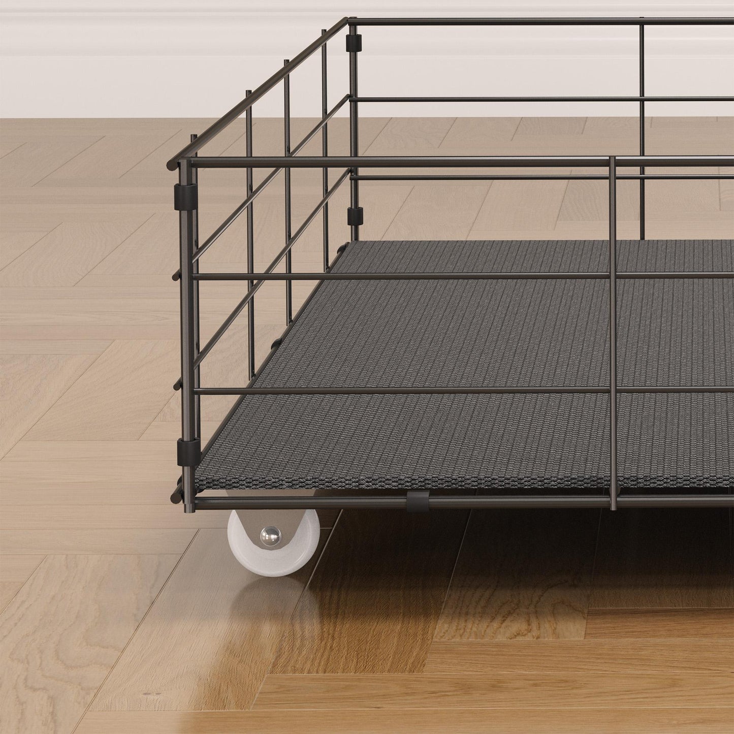 Full-size LED bed frame with winged headboard design for extra storage space