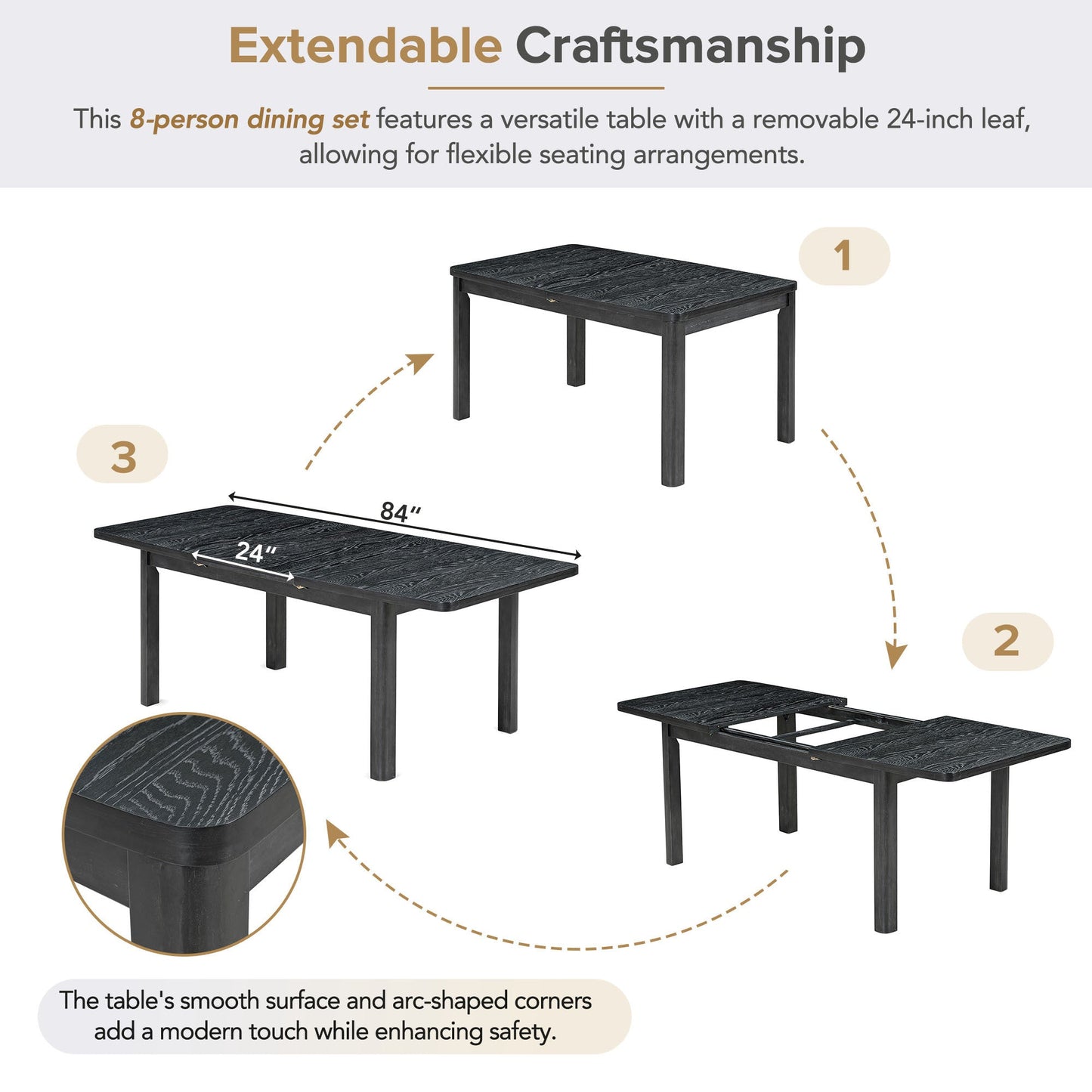 Rustic Extendable 84inch Dining Table Set