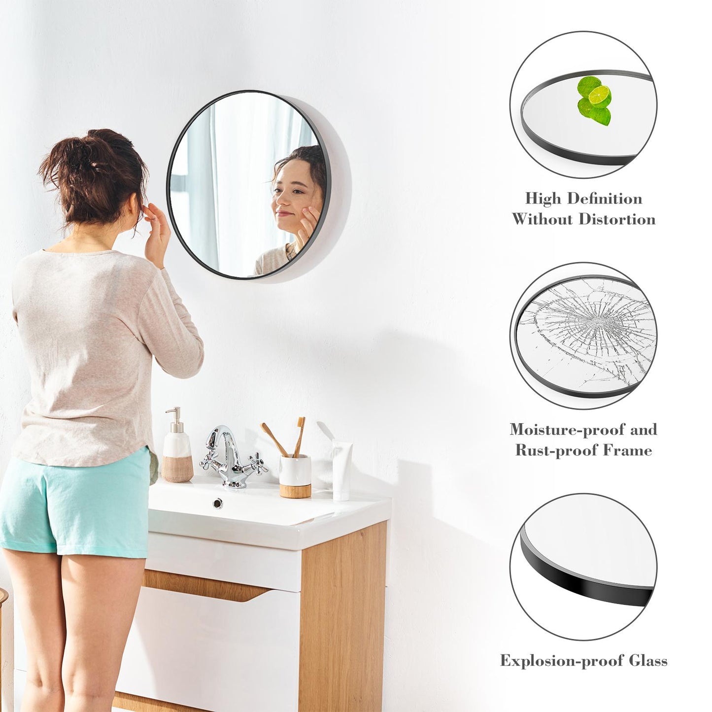Black Round Wall Mirror 20 Inch