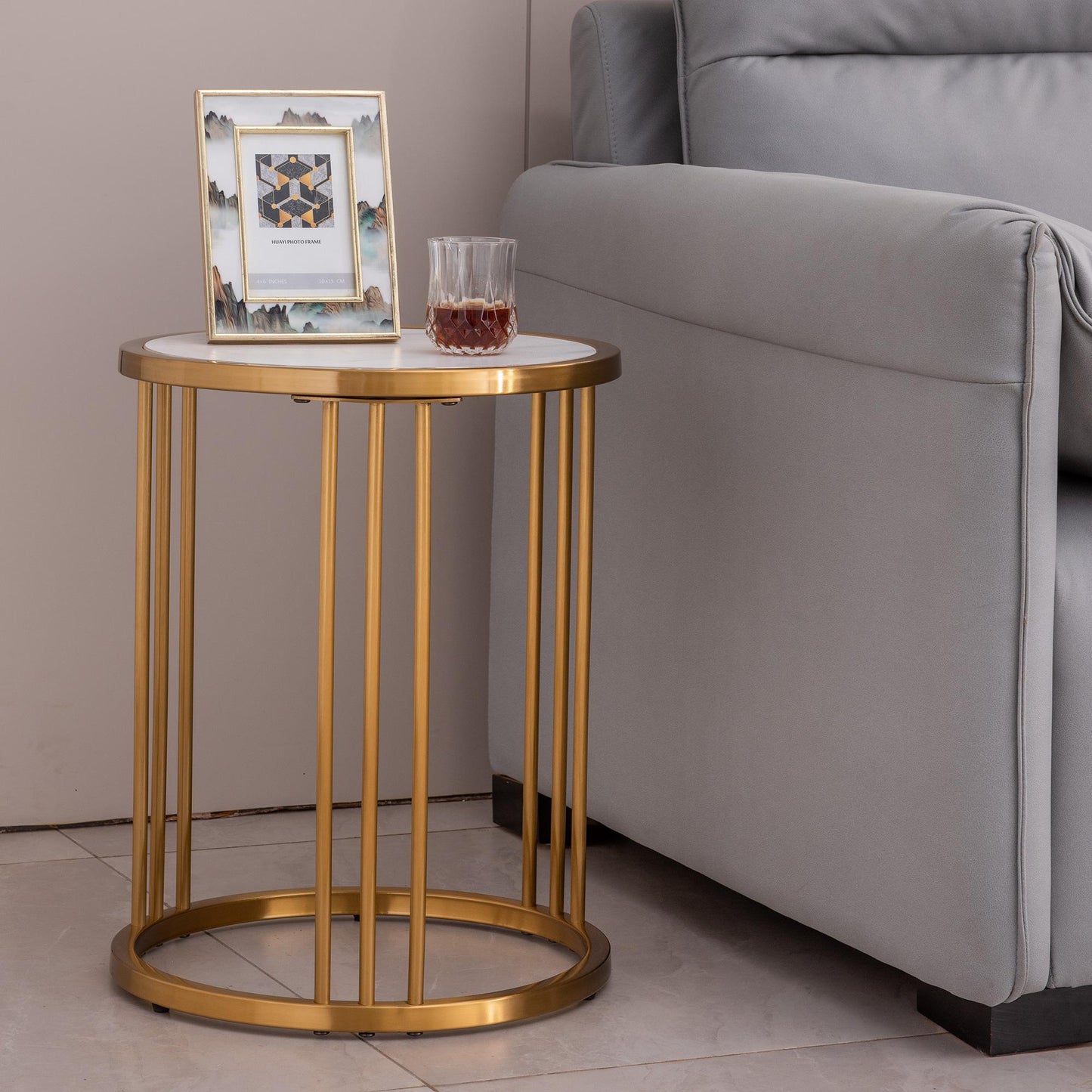 Sintered stone round side table