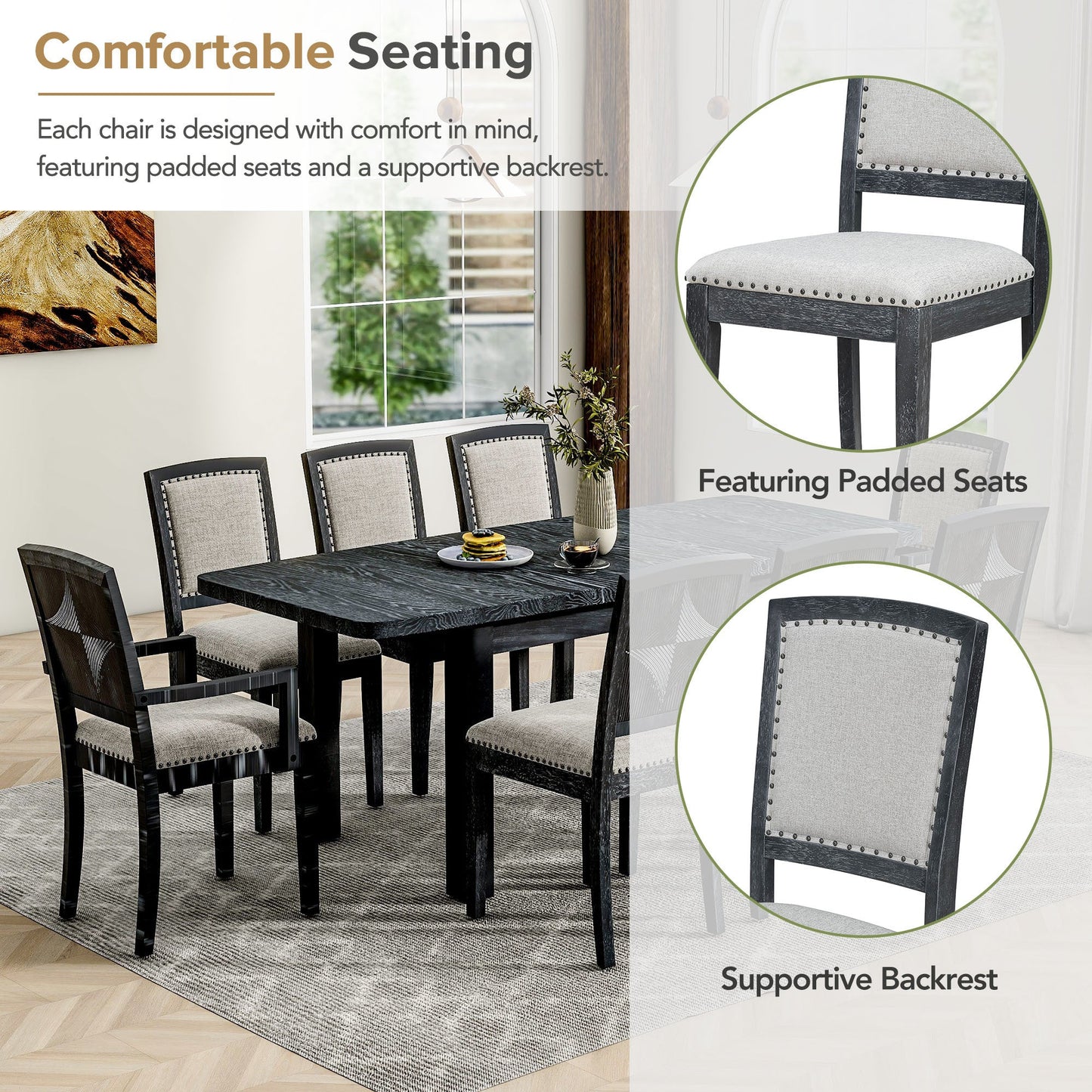 Rustic Extendable 84inch Dining Table Set