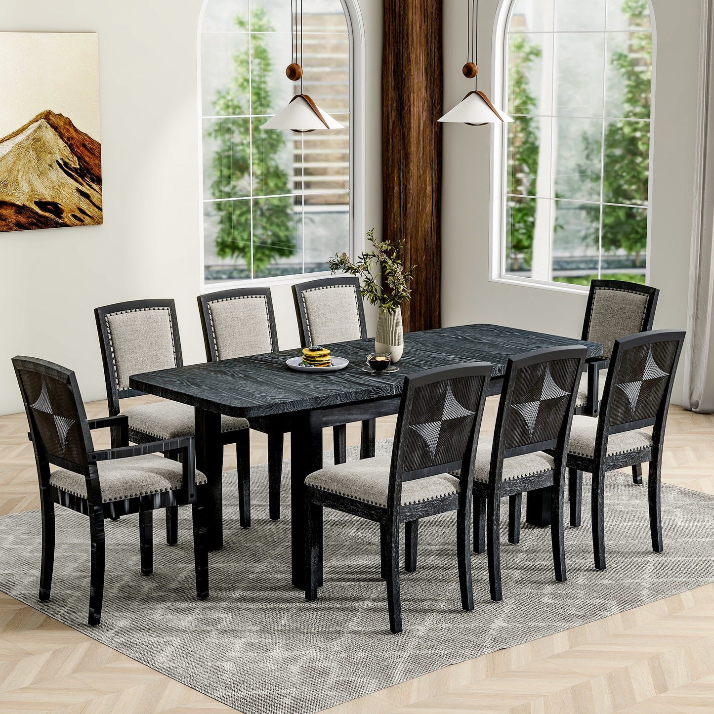 Rustic Extendable 84inch Dining Table Set
