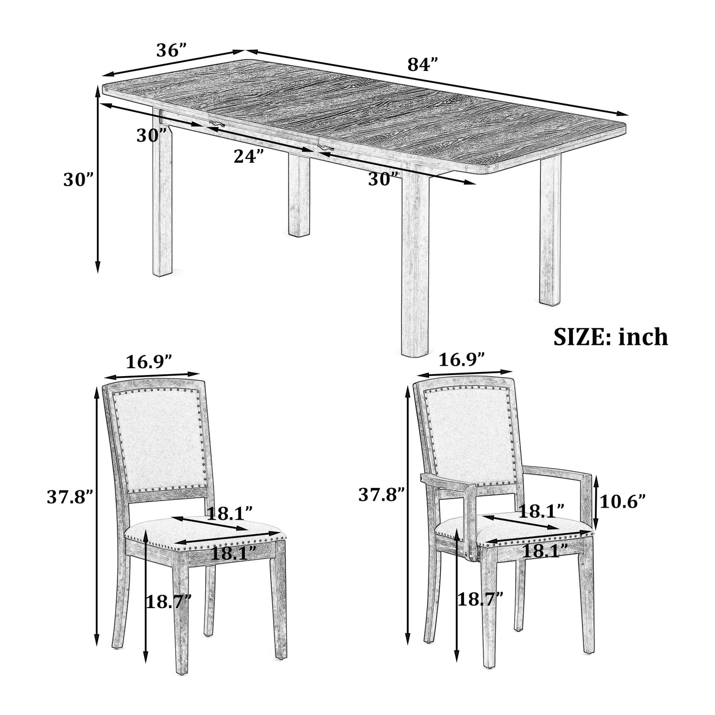 Rustic Extendable 84inch Dining Table Set