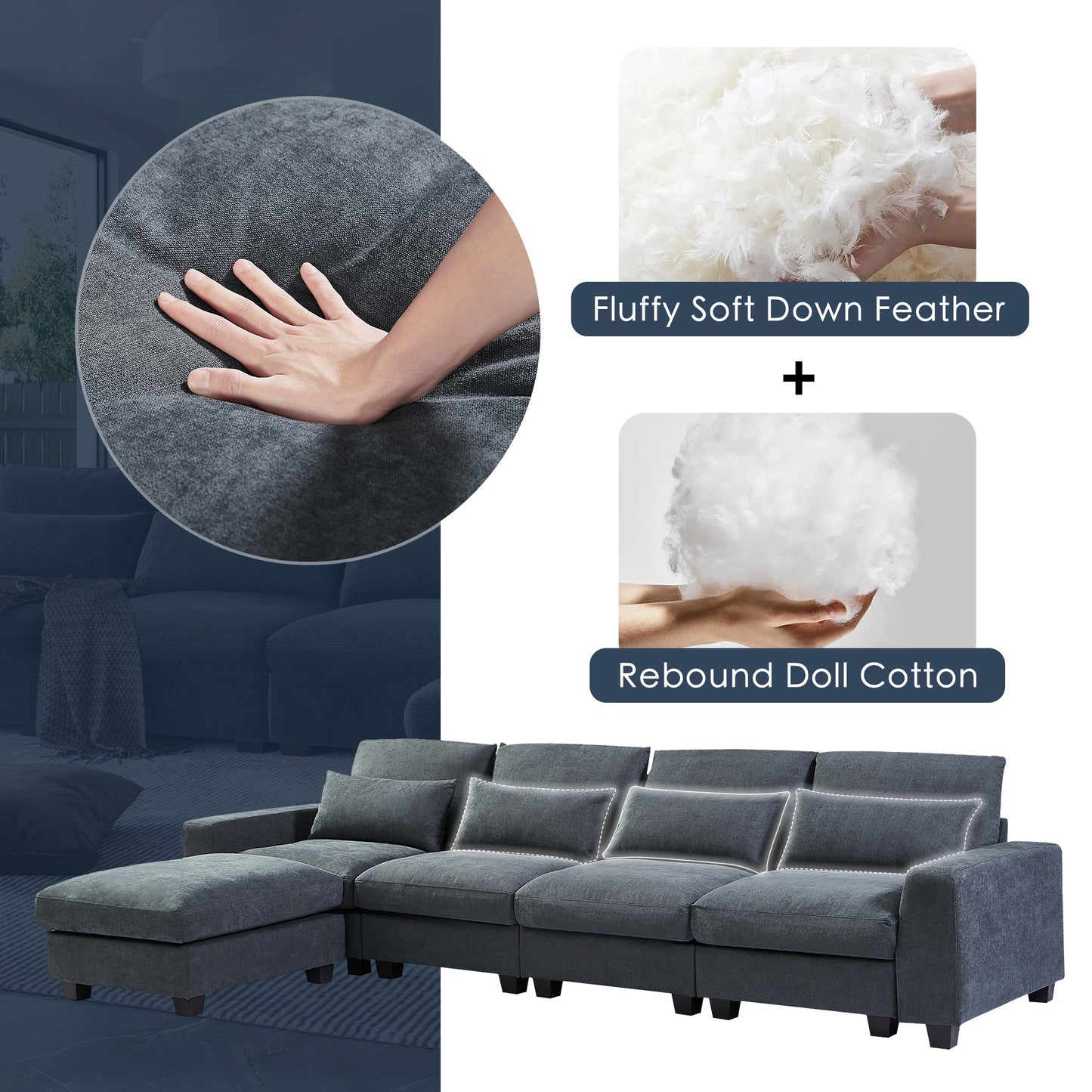 Modern Large L-Shape Sectional Sofa