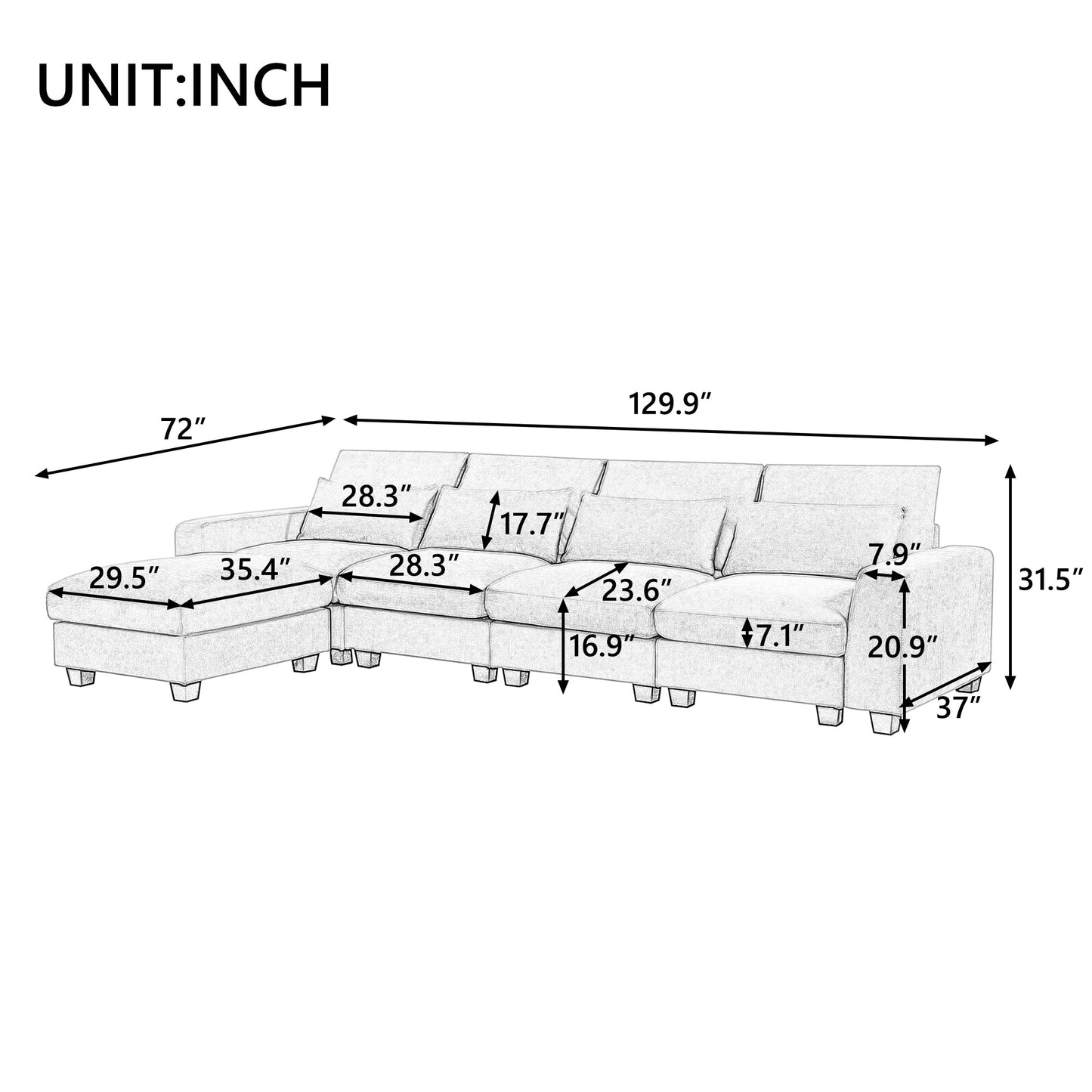 Modern Large L-Shape Sectional Sofa