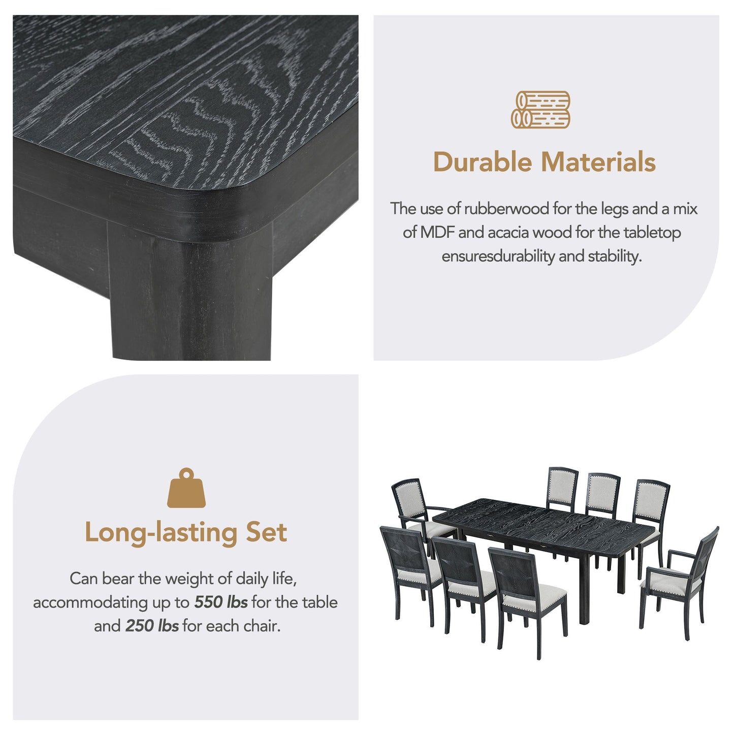 Rustic Extendable 84inch Dining Table Set