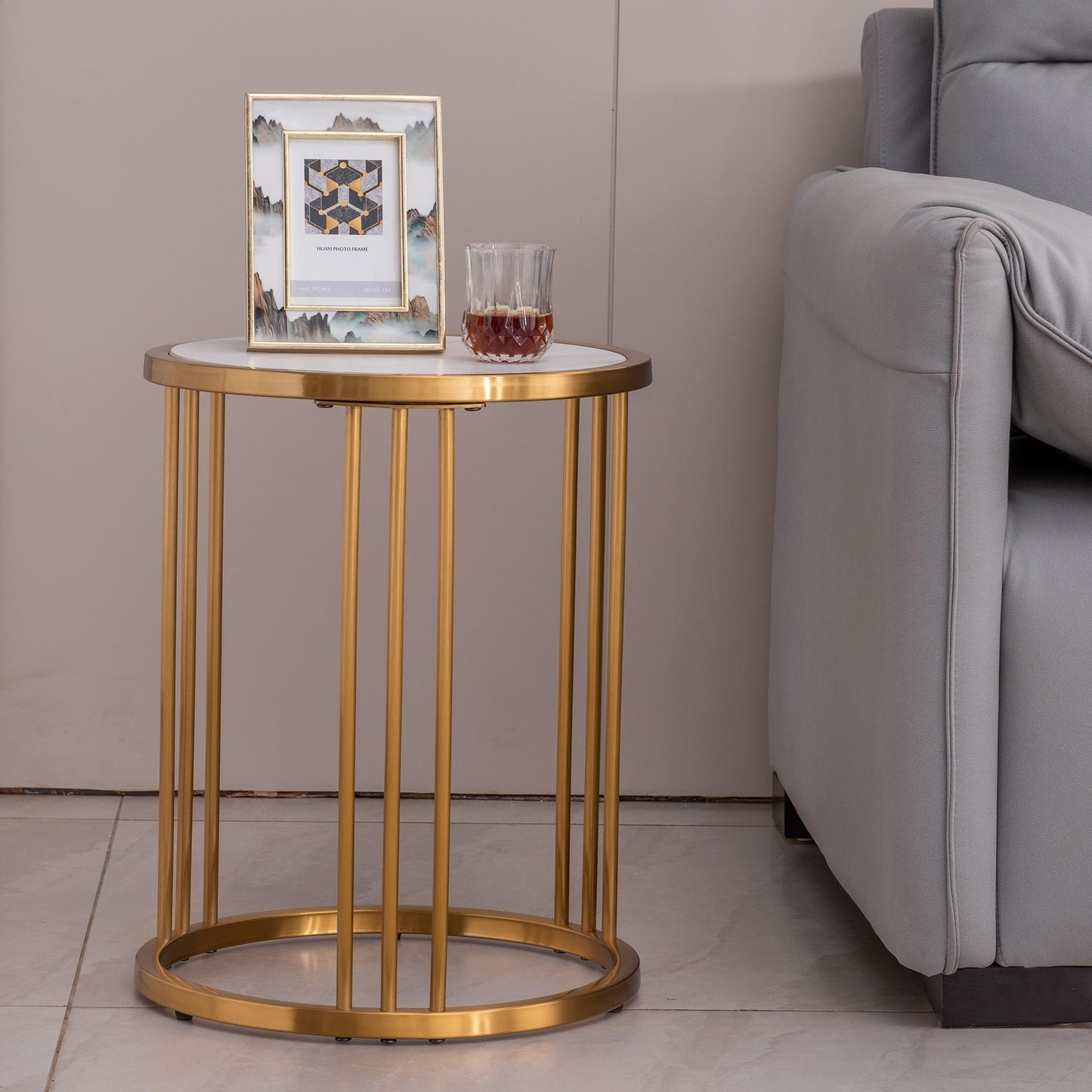 Sintered stone round side table