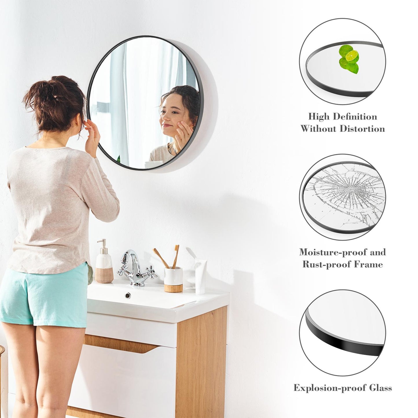 Black Round Wall Mirror 24 Inch
