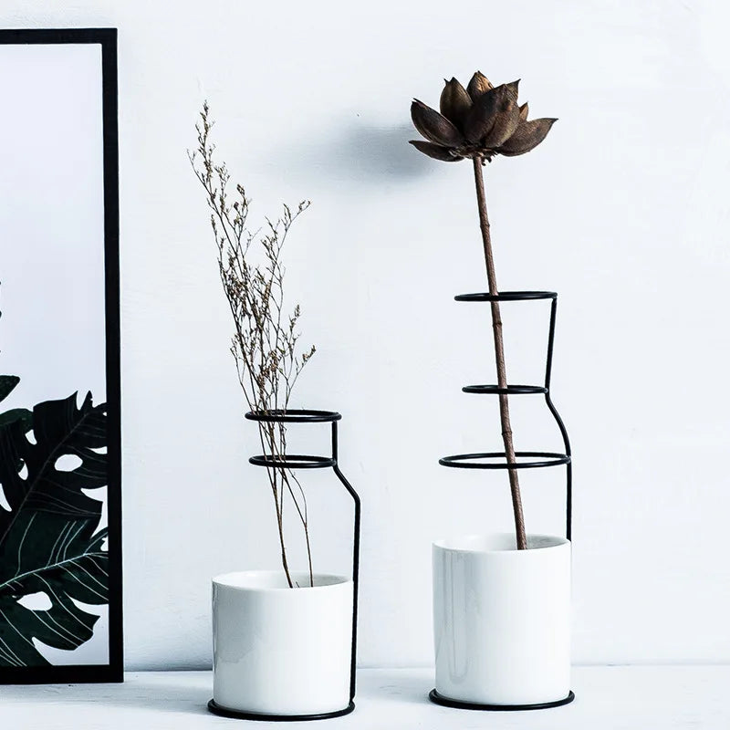 Nordic Style Ceramic Iron Flower Vases Gold