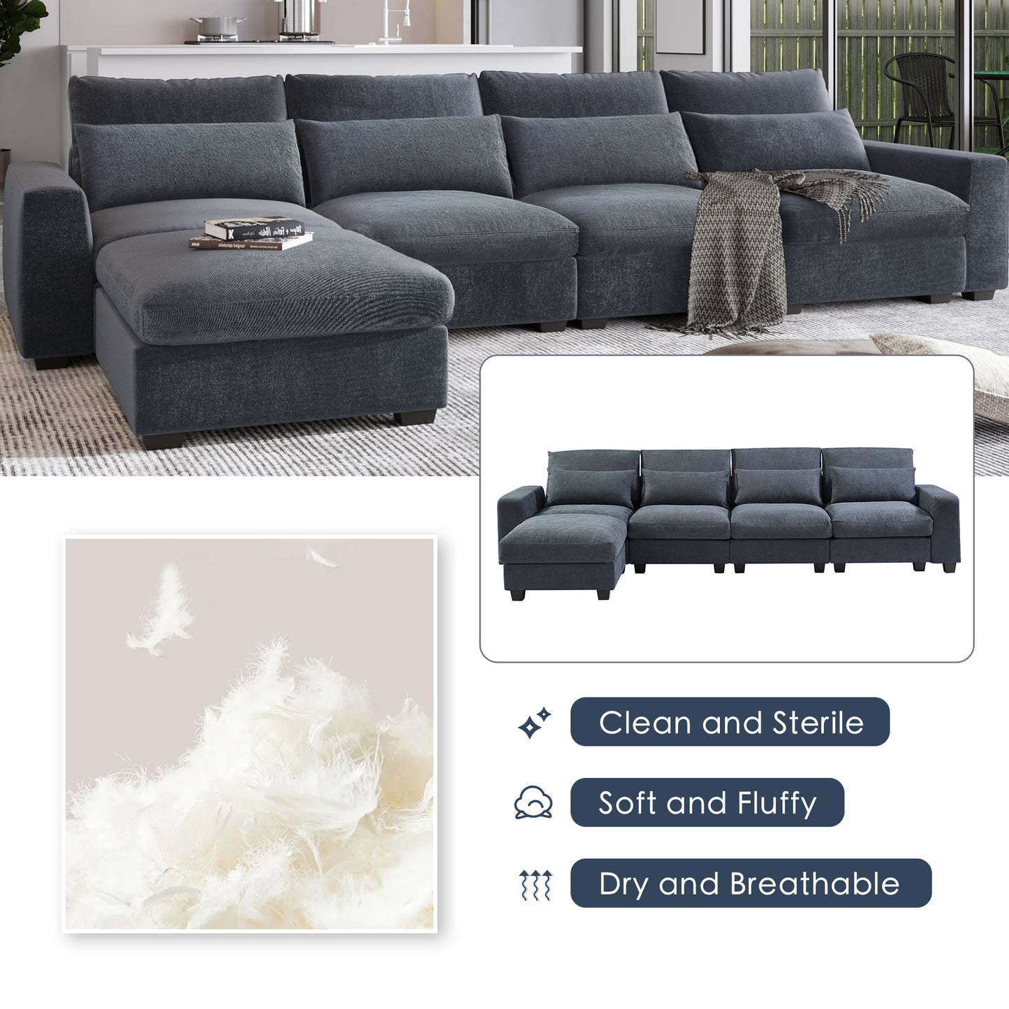 Modern Large L-Shape Sectional Sofa